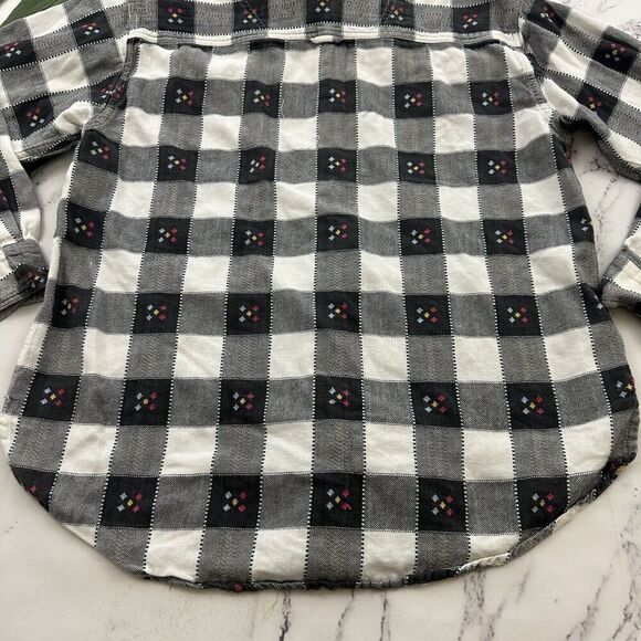Krazy Kat Womens Vintage 90s Flannel Plaid Shirt Size L Gray White Button Front - Picture 11 of 11